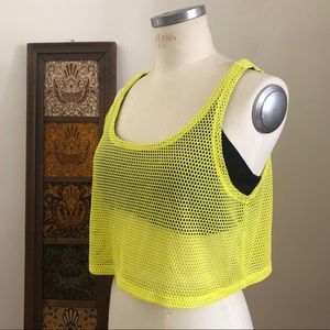 Forever21 Highlighter Yellow Crop Workout Tank L